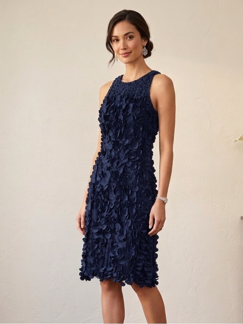 Theia Sz 8 Navy Floral 3D Applique Cocktail Elegant Dress